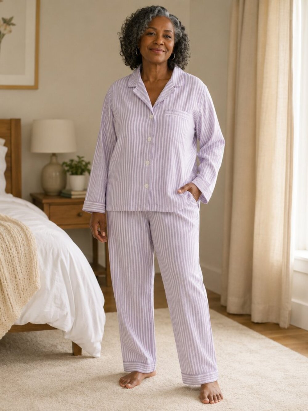 Haven Well Within Classic Purple White Stripe Sleepwear Pajama Set Size Small